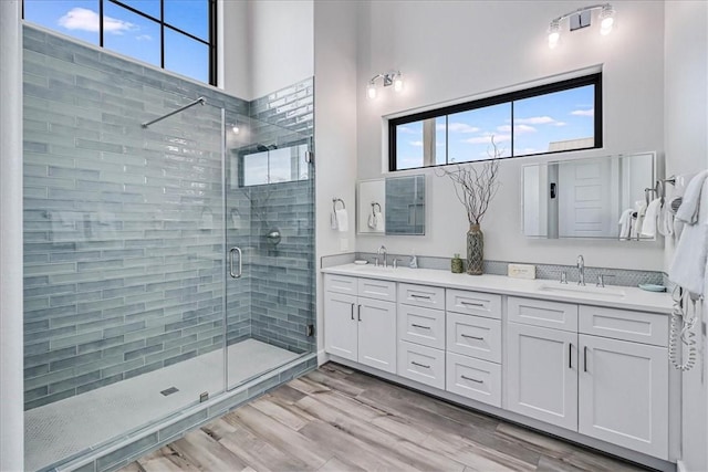 full bath with a shower stall, a wealth of natural light, and a sink