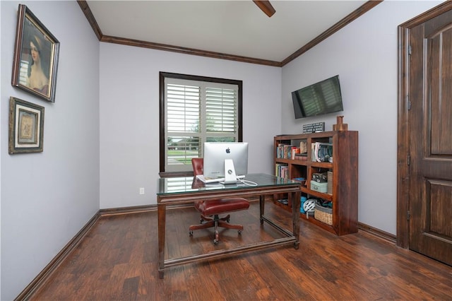 5806 Lago Vista Dr, Corpus Christi, TX 78414 - office with crown molding, wood finished floors, and baseboards