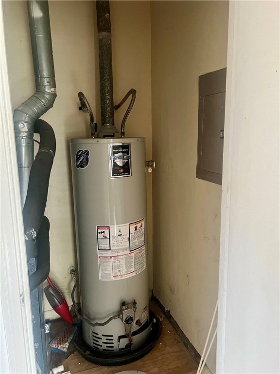 utility room with electric panel and gas water heater