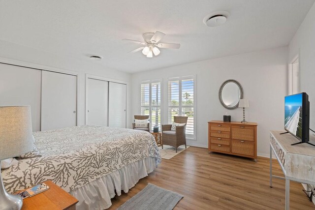 13 Sandpiper Ln, Rockport, TX 78382 - bedroom with two closets, wood finished floors, and a ceiling fan