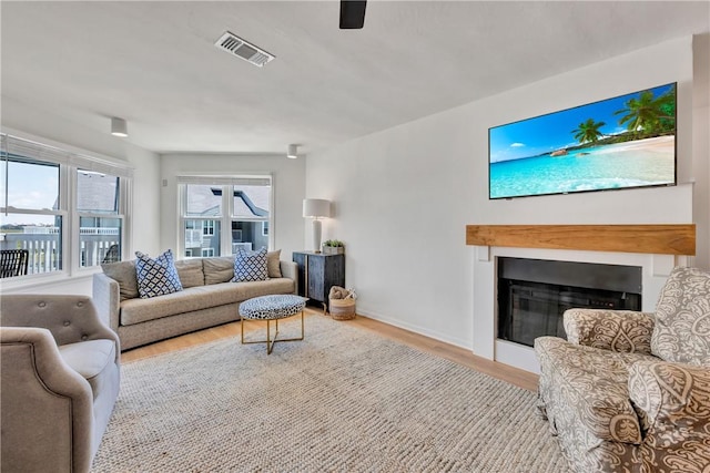 living room with light hardwood / wood-style floors