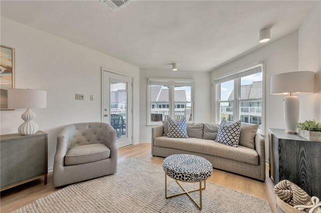 living room featuring light wood-type flooring