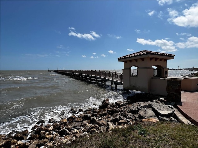 dock area with a water view