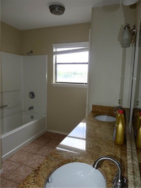 bathroom with vanity, tile patterned floors, and bathtub / shower combination