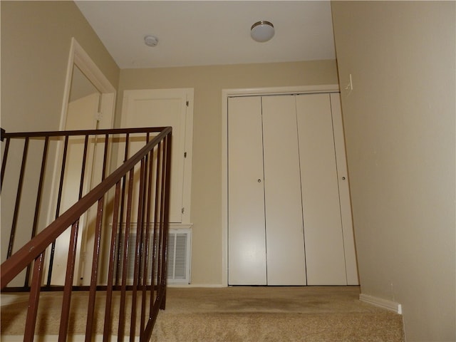 staircase with carpet flooring