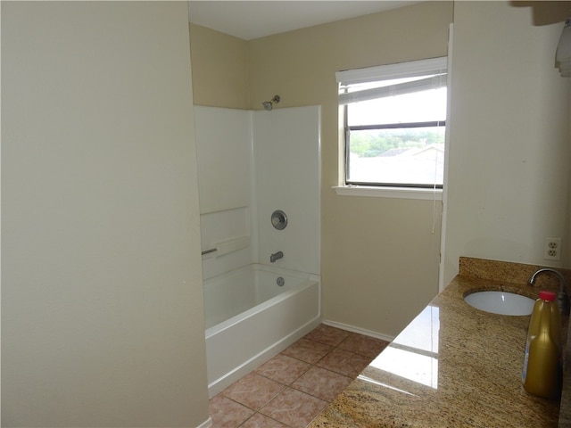 bathroom with vanity, tile patterned floors, and shower / bathtub combination