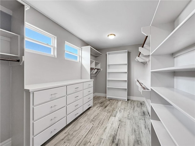 spacious closet with light wood-style flooring