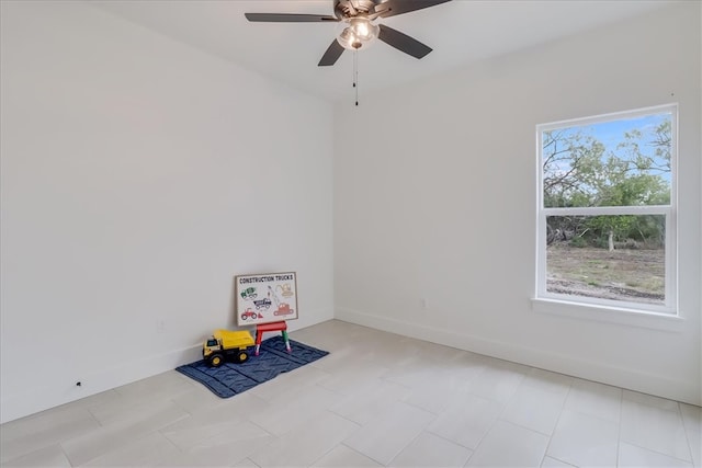 game room featuring ceiling fan