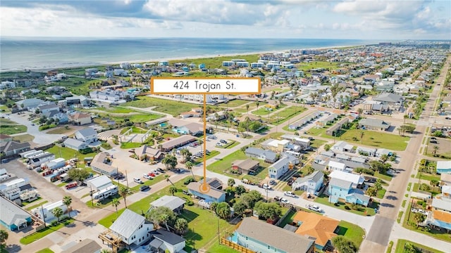 424 Trojan St, Port Aransas, TX 78373 - aerial overview of property's location featuring a large body of water