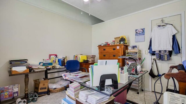 home office with ceiling fan