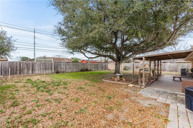 view of yard featuring a patio and a fenced backyard