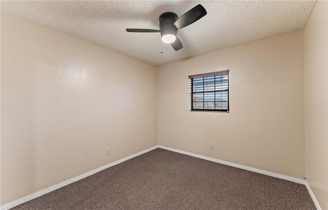 unfurnished room with baseboards, a textured ceiling, ceiling fan, and carpet flooring