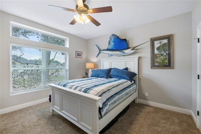 bedroom with carpet flooring and ceiling fan