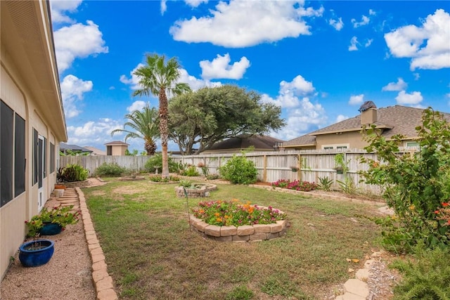 view of yard with a fenced backyard