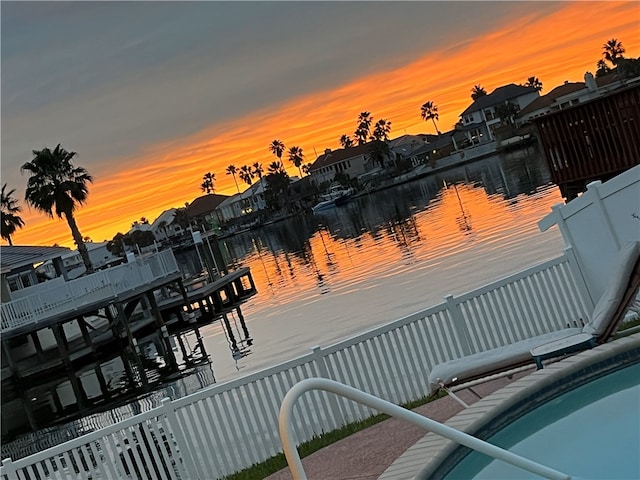 view of water feature with a boat dock