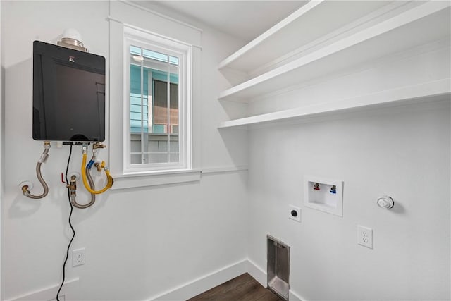 laundry area featuring washer hookup, dark hardwood / wood-style floors, and electric dryer hookup