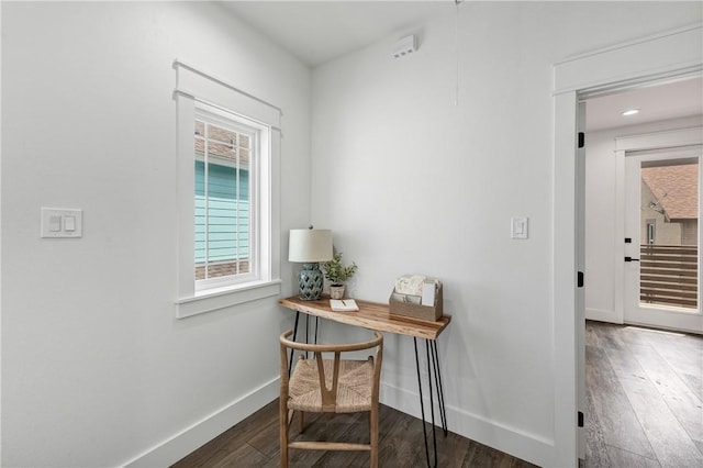 home office featuring dark wood-type flooring