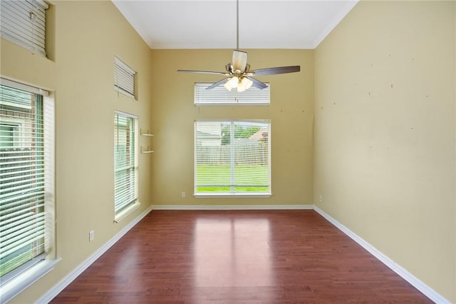 7445 Lake Micala Dr, Corpus Christi, TX 78413 - unfurnished dining area with plenty of natural light, wood finished floors, a ceiling fan, and ornamental molding