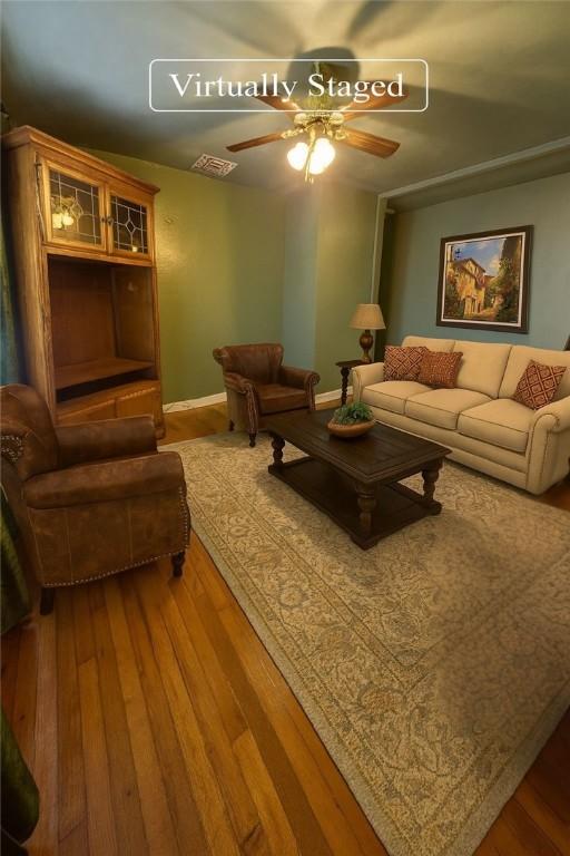 1041 Whitaker Dr, Corpus Christi, TX 78412 - living room with a ceiling fan and hardwood / wood-style floors