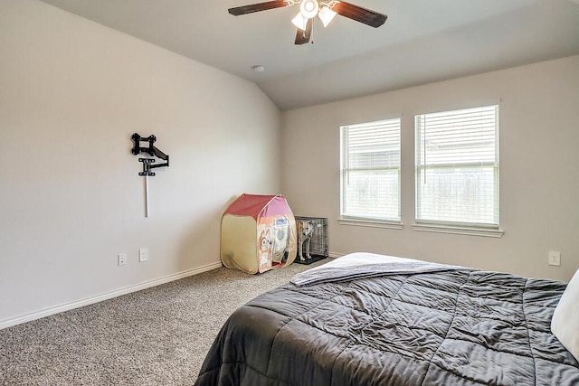 7510 Lasso Dr, Corpus Christi, TX 78414 - bedroom with carpet, lofted ceiling, baseboards, and ceiling fan