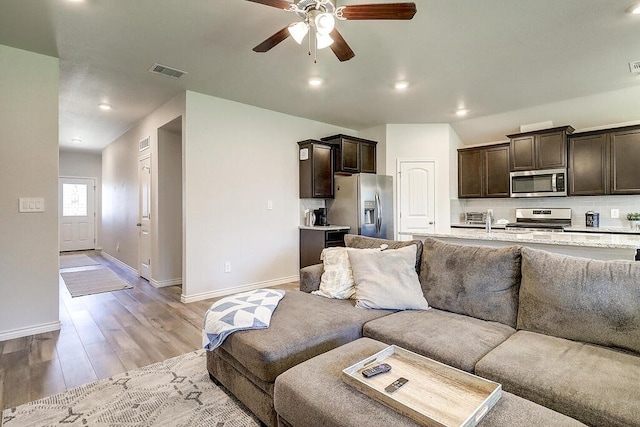 7510 Lasso Dr, Corpus Christi, TX 78414 - living area with baseboards, ceiling fan, light wood-style flooring, and recessed lighting