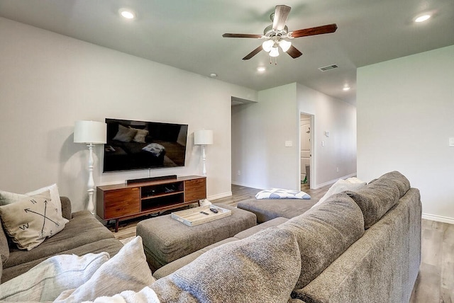 7510 Lasso Dr, Corpus Christi, TX 78414 - living area with wood finished floors, a ceiling fan, baseboards, and recessed lighting