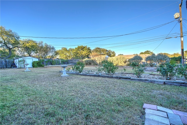 view of yard featuring a storage unit