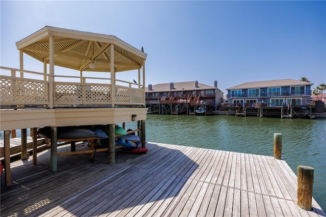 dock area with a water view