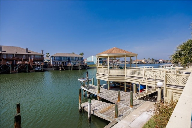 view of dock with a water view