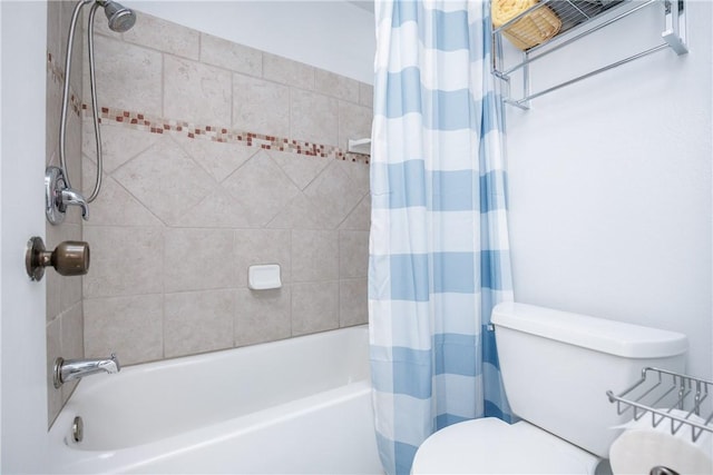 full bath with toilet and shower / bath combo with shower curtain