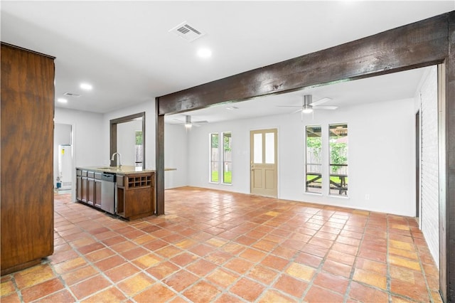 6106 Orangewood Dr, Corpus Christi, TX 78412 - kitchen with a ceiling fan, dishwasher, light tile patterned floors, open floor plan, and recessed lighting