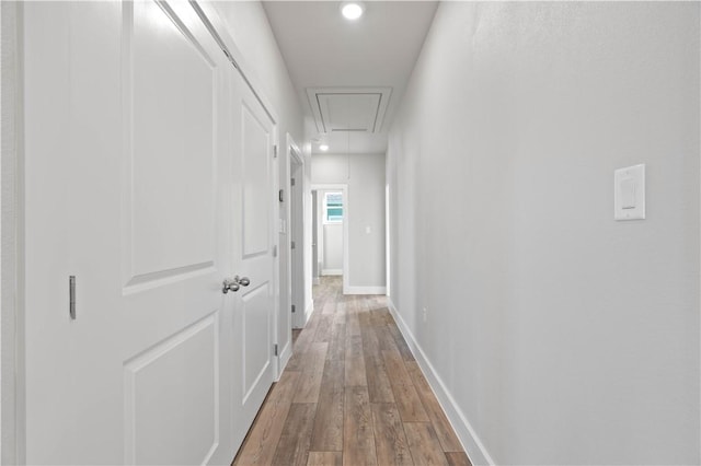 corridor with wood-type flooring