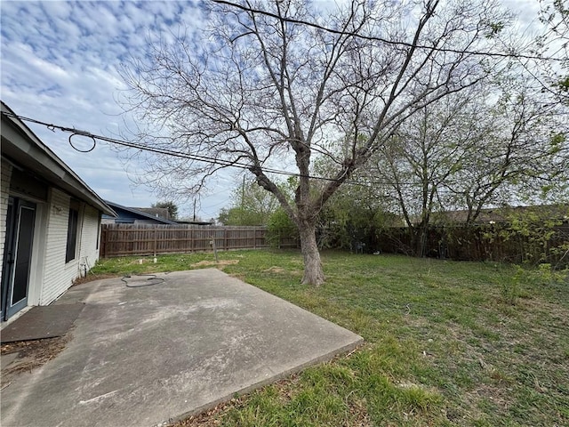 view of yard featuring a fenced backyard and a patio