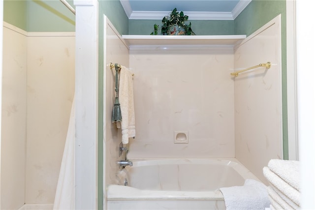 bathroom featuring a tub to relax in and ornamental molding