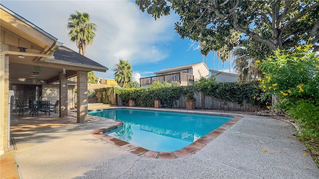 view of swimming pool featuring a patio area