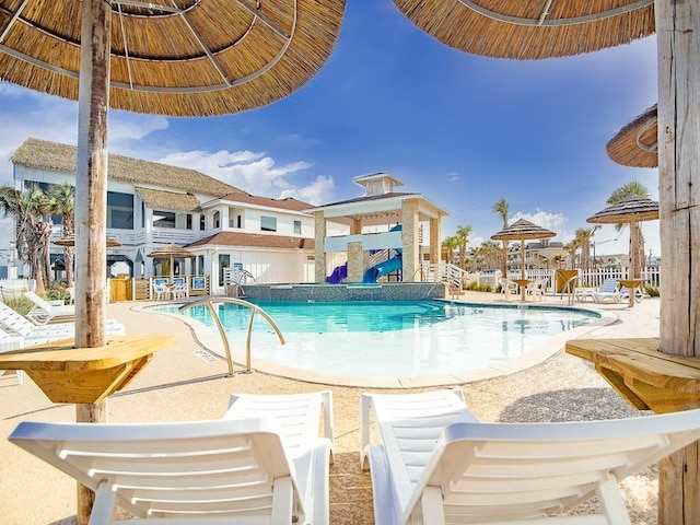 pool featuring a patio area