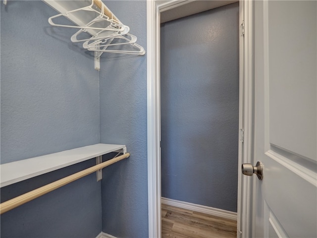 walk in closet with wood-type flooring