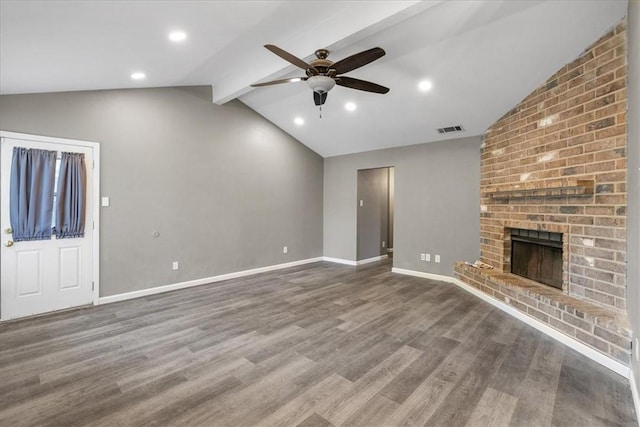 2718 Wind Rock Dr, Corpus Christi, TX 78410 - unfurnished living room with ceiling fan, wood finished floors, baseboards, a fireplace, and recessed lighting