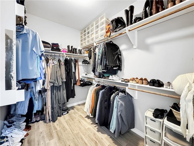 spacious closet with light hardwood / wood-style flooring