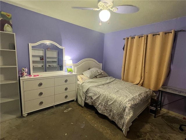 11506 Turkey Creek Dr, Corpus Christi, TX 78410 - bedroom with unfinished concrete floors and a ceiling fan