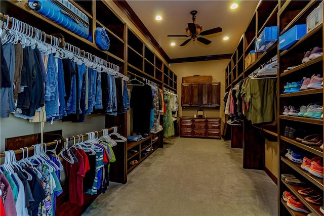 7906 Valtourmanche Dr, Corpus Christi, TX 78414 - walk in closet featuring a ceiling fan and carpet flooring