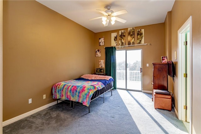 7906 Valtourmanche Dr, Corpus Christi, TX 78414 - carpeted bedroom featuring access to outside, baseboards, and ceiling fan