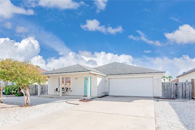 15522 Finistere St, Corpus Christi, TX 78418 - ranch-style house featuring driveway, an attached garage, brick siding, and a shingled roof