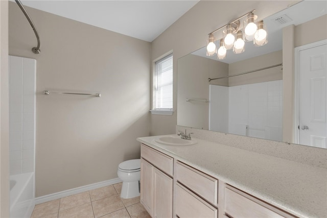 full bathroom with tile patterned flooring, vanity, toilet, and tub / shower combination