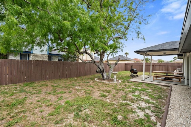 view of yard featuring a fenced backyard and a patio