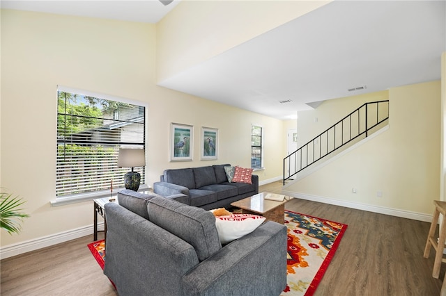 living room with wood-type flooring