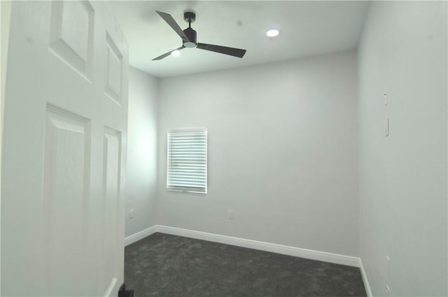 607 Matlock, Aransas Pass, TX 78336 - empty room featuring dark carpet, baseboards, ceiling fan, and recessed lighting