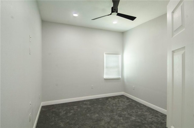 607 Matlock, Aransas Pass, TX 78336 - unfurnished room with dark carpet, a ceiling fan, baseboards, and recessed lighting