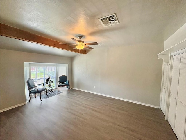 1230 Dona, Corpus Christi, TX 78407 - sitting room with a ceiling fan, wood finished floors, and beamed ceiling