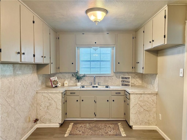 1230 Dona, Corpus Christi, TX 78407 - kitchen with wood finished floors, tasteful backsplash, a textured ceiling, and light countertops